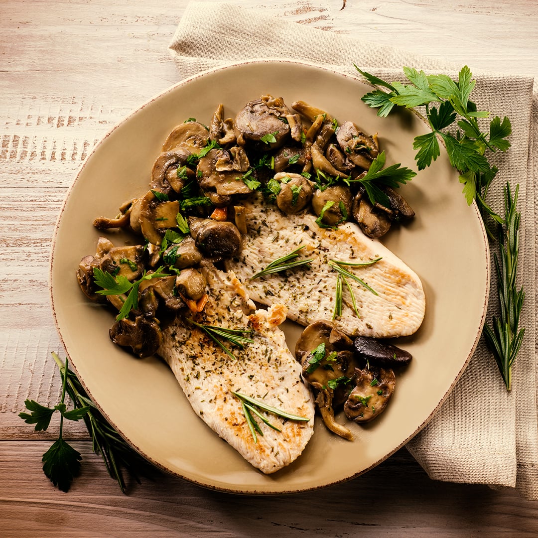 Hühnchen-Pilz-Pfanne mit Spinat